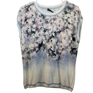 BASLER Womens Floral Print Knit Top Sleeveless Pullover Sweater M Quiet Luxury